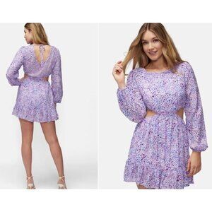 Wildfox Cutout Coco Women's Dress Purple Floral Mini Open Back Size Large NWOT